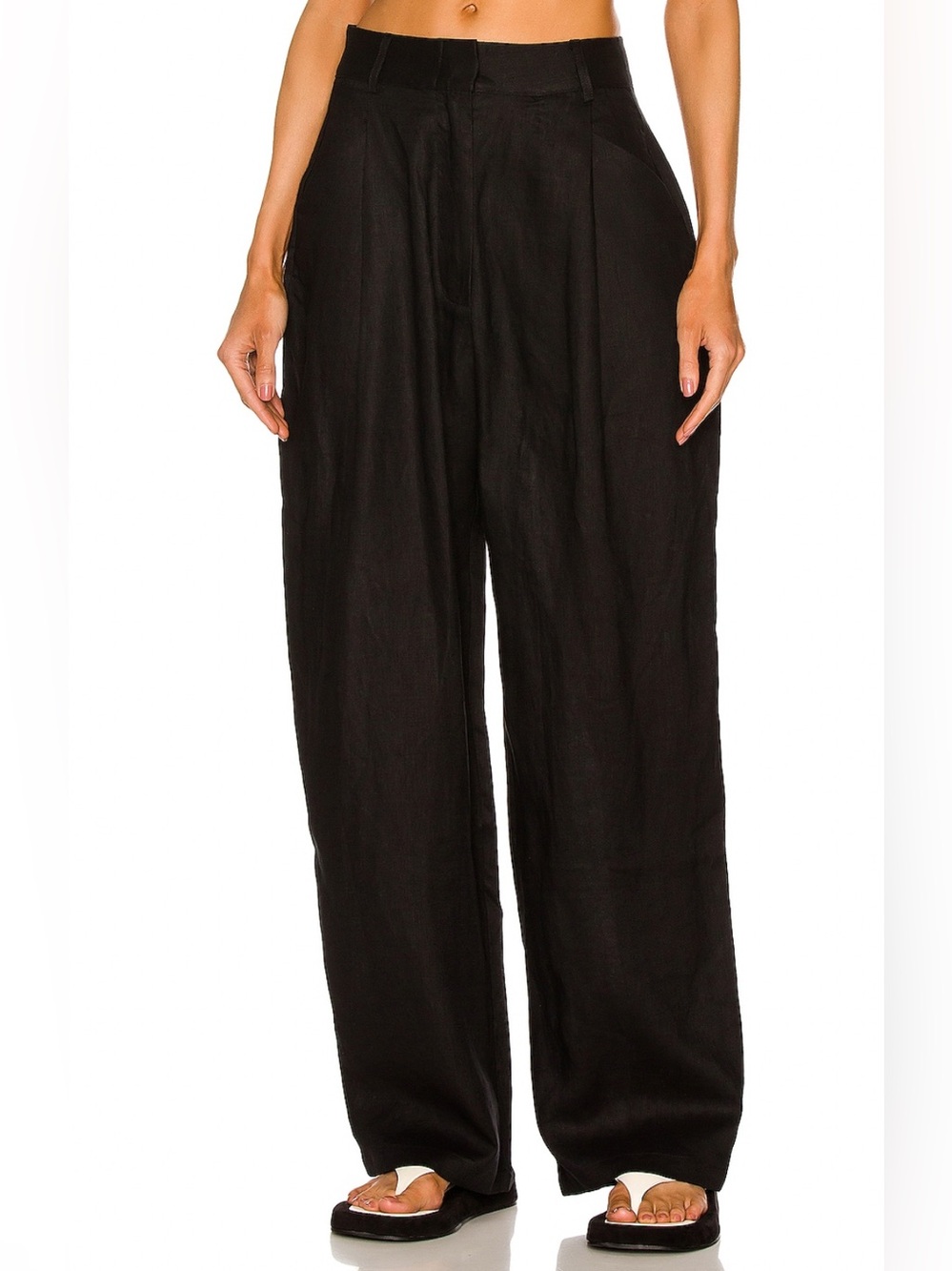 Aexae Black Linen Barrel Pants wide leg